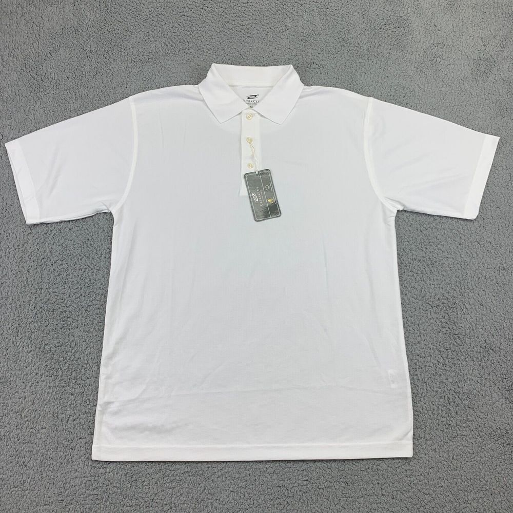 New Ultra Club Polo Shirt Men's‎ Medium White Cool Dry Short Sleeve Golf Rugby